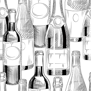 Livelynine Black and White Design Wallpaper Prepasted Eclectic Modern Kitchen Peel and Stick Wall Paper Waterproof Vertical Striped Wine Bottle Accent Walls 17.5x78.8 Cabinet Contact Paper Decorative