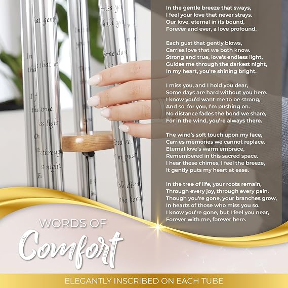 Memorial Wind Chimes for Loss of Loved One (2pc Bundle Set) Beautifully Packaged Tree of Life & Living Hope Sympathy Wind Chimes Bundle Set - Sympathy Card & Floral Keepsake Included (32 Size)