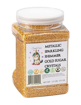 METALLIC SPARKLING SHIMMER GOLD SUGAR CRYSTALS-Dairy Free,Gluten Free,Egg Free,Vegan,Soy Free,Nuts Free,Kosher,Colored Sparkling Sugar For Cookies,Cakes,Cupcakes Decorating,Sprinkles,Topping,Cocktail