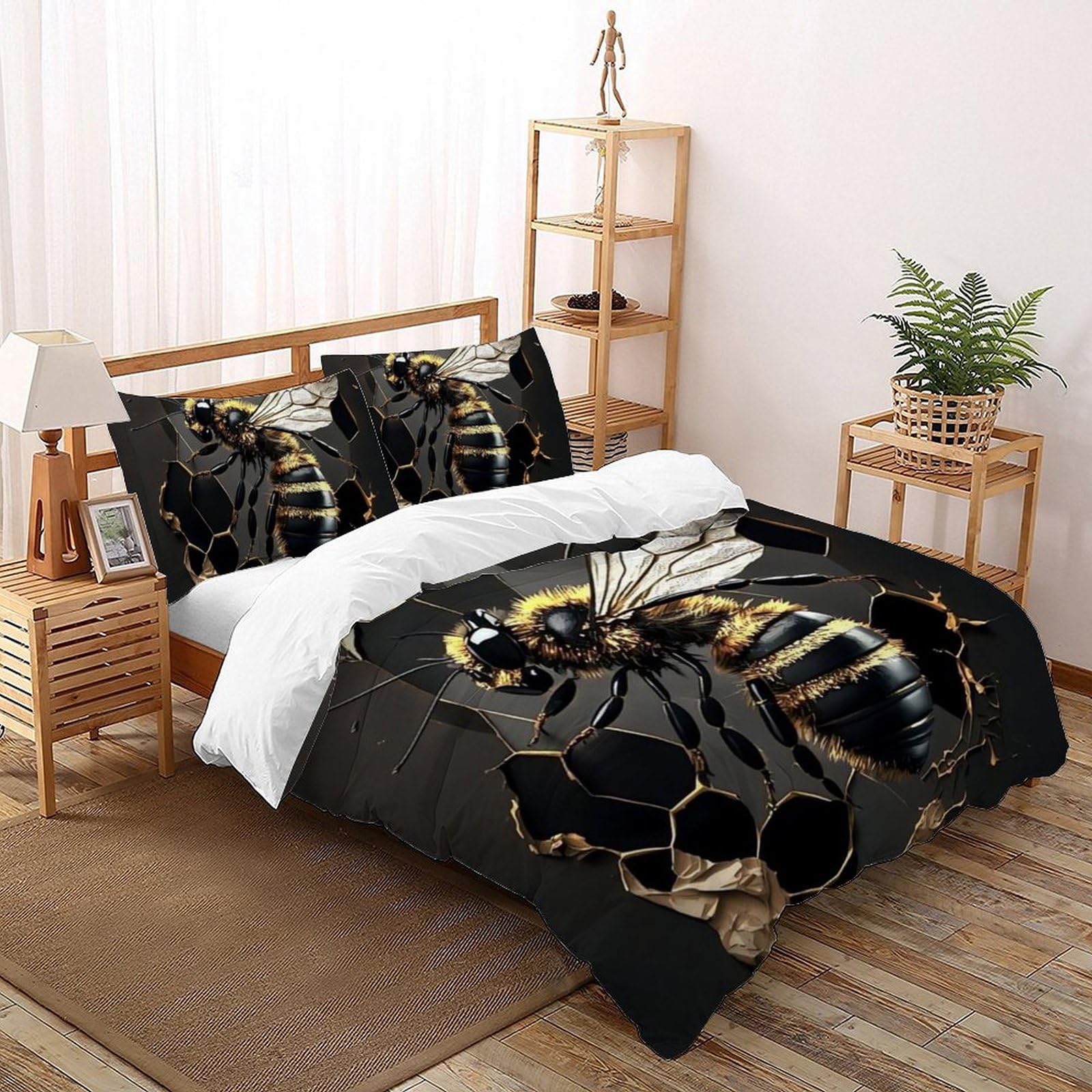Housse de couette abeille lit double pour éviter les draps froissés