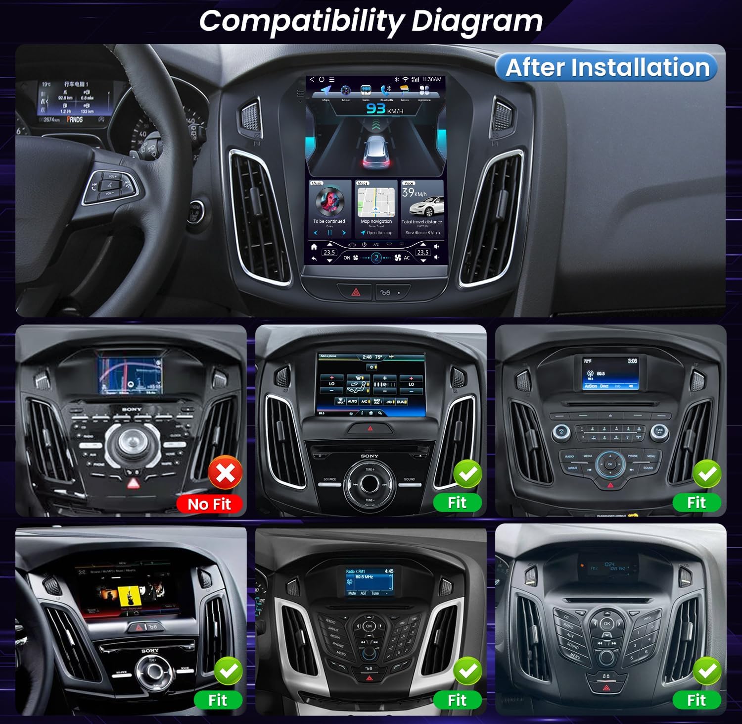 [8Core] Car Radio for Ford Focus 2012-2018: (Support OTA Upgrade) HD Touch Screen Stereo Replacement with FM AM Bluetooth5.0 36EQ CarPlay Android Auto GPS Split-Screen SWC