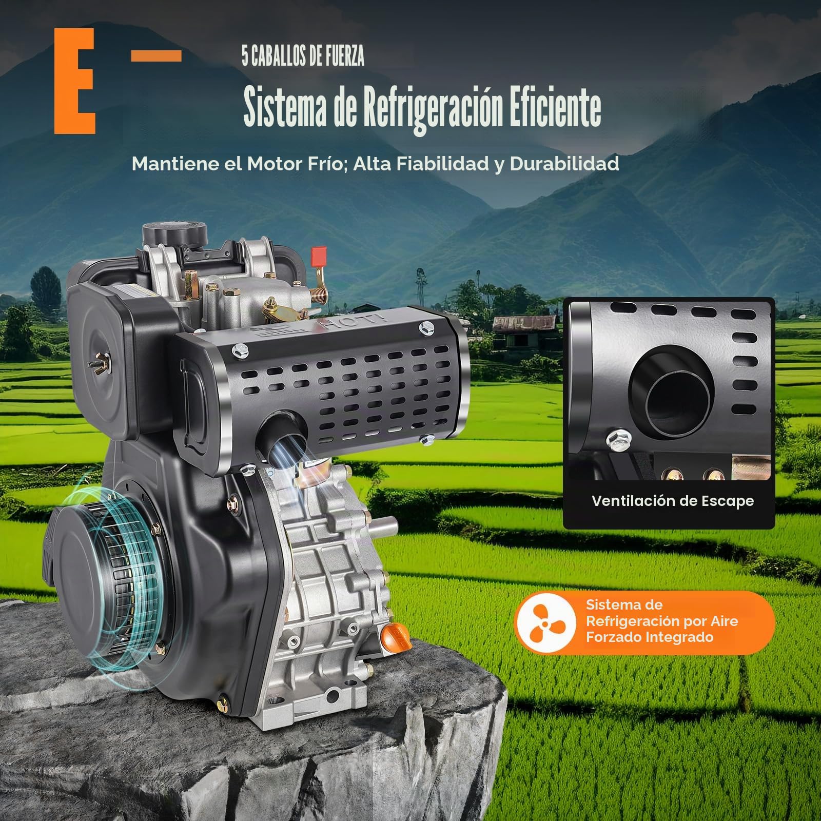 Motor diesel de 4 tiempos, 5 CV, motor diesel de arranque rápido, 4,05 kW, enfriado por aire, eje de 20 mm de diámetro, cilindrada de 247 cc, monocilindro, motor de arranque ligero, motor de