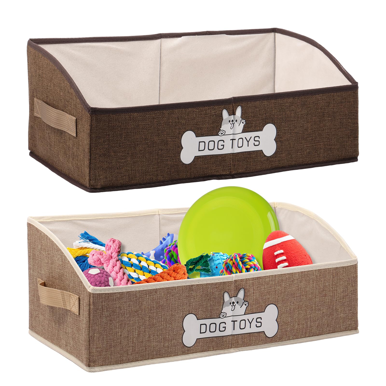 Jokapy 2Pcs Dog Toy Box Foldable Dog Toy Basket Multipurpose Stackable Folding Pet Toys Holder With Double Handle for Blanket Outfit Grooming Supplies Collar