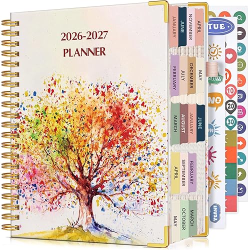 Planner 2026-2027, 18 Months Weekly and Monthly Daily Planner from January 2026 - June 2027, 8.5" x 11" A4 Large Hardcover Agenda Organizer Book 2026 with Tabs, Spiral Yearly Calendar Planners for School Work Home, Colorful Tree of Life