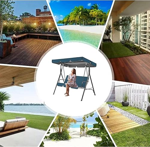 Miniatura 5 de Columpio de repuesto para toldo, columpio para patio al aire libre para 3 personas con toldo ajustable, columpio de porche con asientos cómodos y