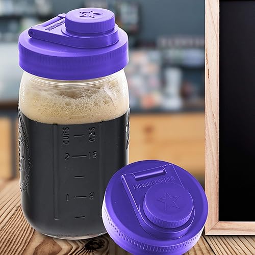 Miniatura 4 de Brewing America Jarra de cristal con tapa, tarro de bolas, 1 cuarto de galón (32 onzas) con tapa de boca ancha morada, para batidos, taza Boba,