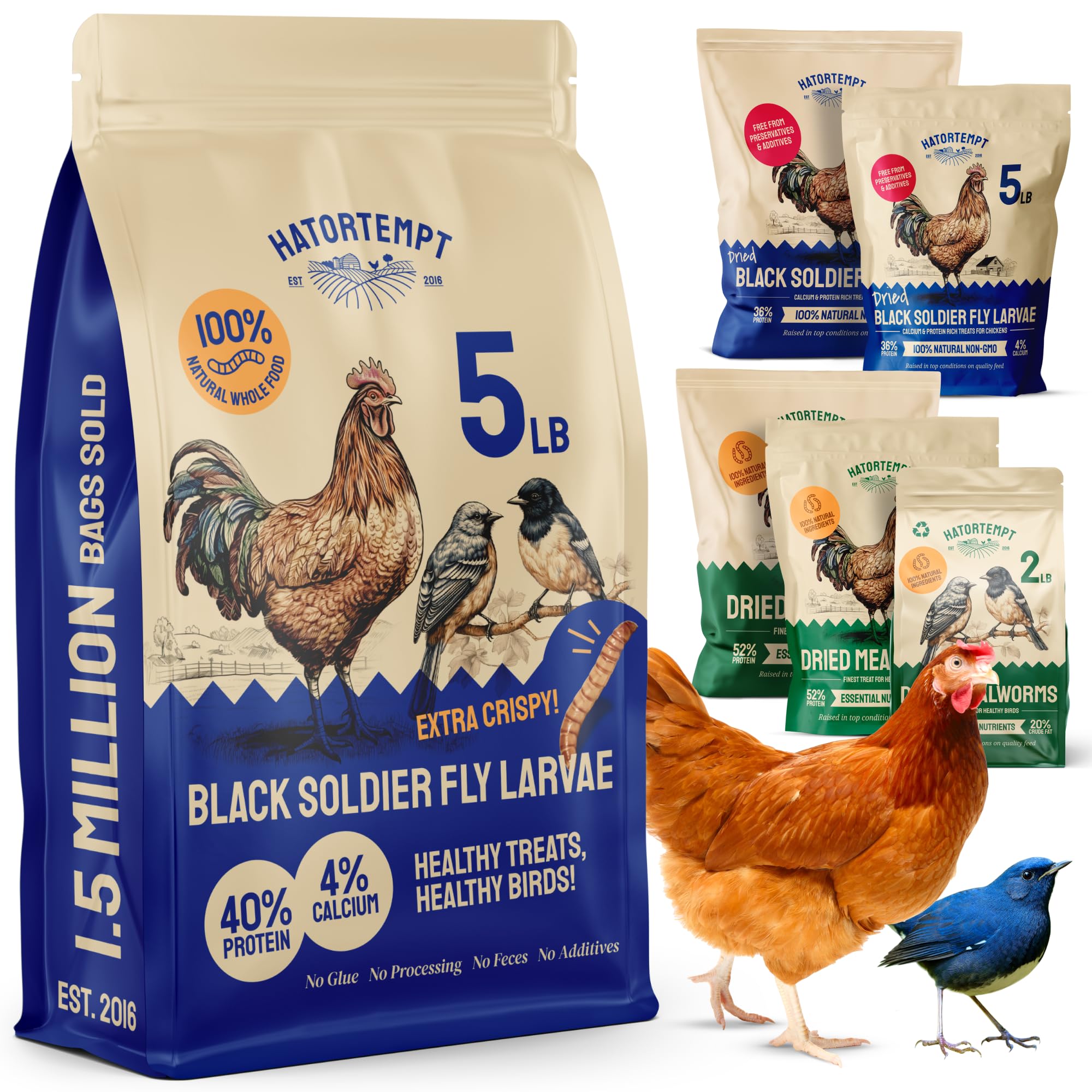 Hatortempt Black Soldier Fly Larvae - 5 lb - 4% Calcium for Chicken Feed & Strong Eggshells - Organic Worms for Chickens & Nutrient Boost - Poultry Treats for Laying Hens