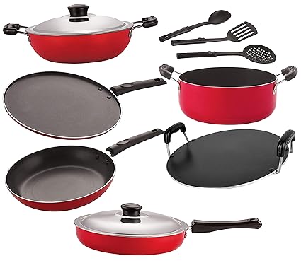 Nirlon Non-Stick 3 Layer Coated Dishwasher Safe Cookware Utensil Combo Gift Set Offer-9 Pieces [26_FP13_DKDM_TP_RT_Cass20_ST12_3SPN]