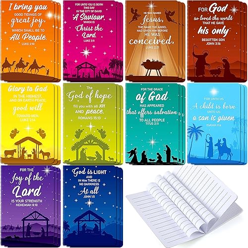 Miniatura 7 de Tenceur 100 piezas de mini bloc de notas de Navidad, tema de pesebre, relleno de calcetines cristianos, cuaderno de Navidad para niños, bloc de