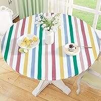 Vista 11 de Misaya - Mantel redondo ajustable con borde elástico, 100% impermeable y resistente al aceite, mantel de plástico con respaldo de franela de vinilo