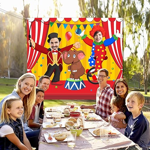Miniatura 6 de Blulu Telones de fondo de carnaval para decoración de fiesta de circo de 59 x 51 pulgadas, cartel de fotos de carnaval para puerta, pancarta