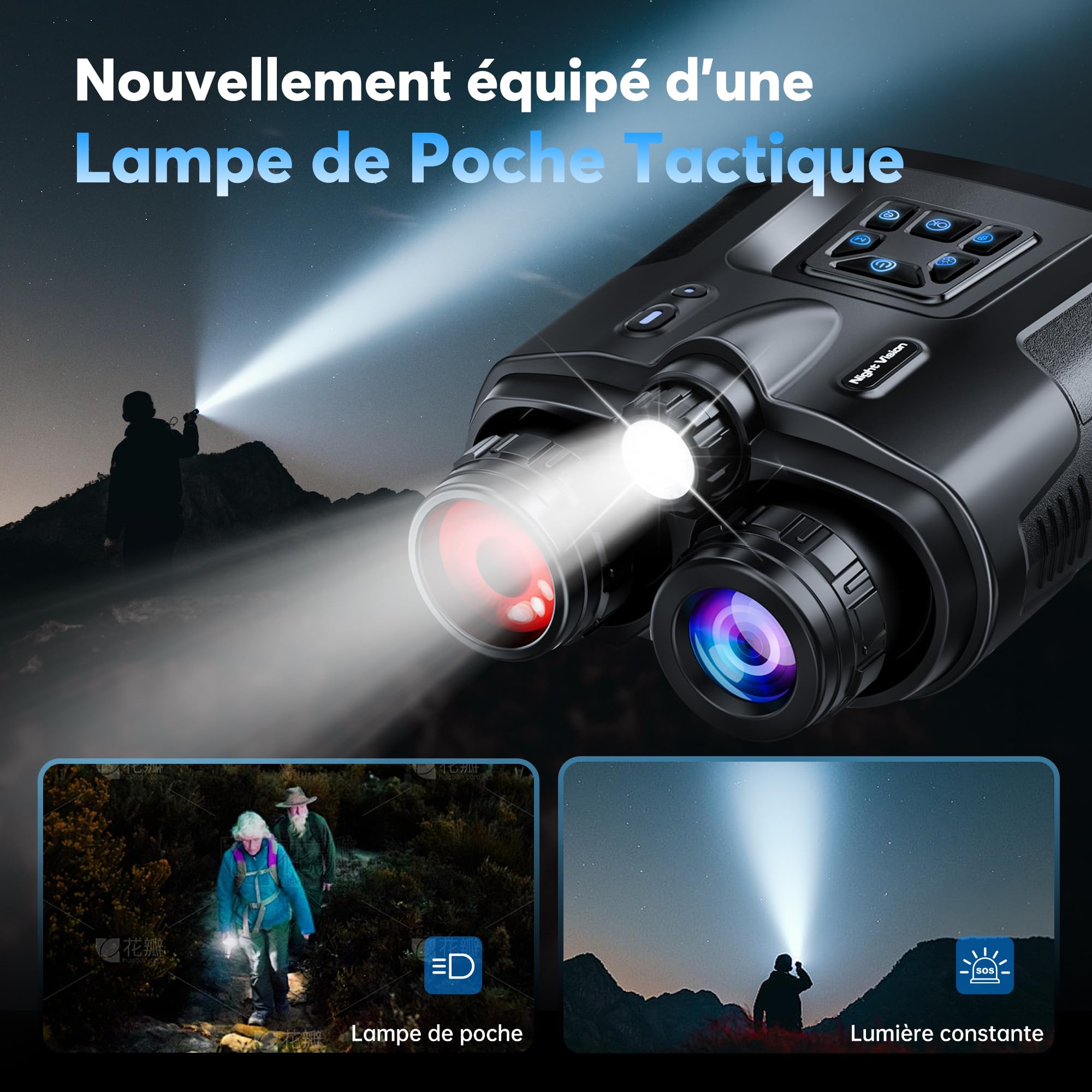 Jumelles Vision Nocturne,4K Vision Nocturne Infrarouge de 600M et 5000mAh Rechargeable, 8X Zoom Numérique, Lunette Vision Nocturne de pour Chasse Camping Exploration avec Carte TF 32G