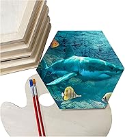 Vista 3 de Lienzo de madera hexagonal para manualidades, tableros de madera enmarcados para pintar (8 x 9 pulgadas, 6 unidades)