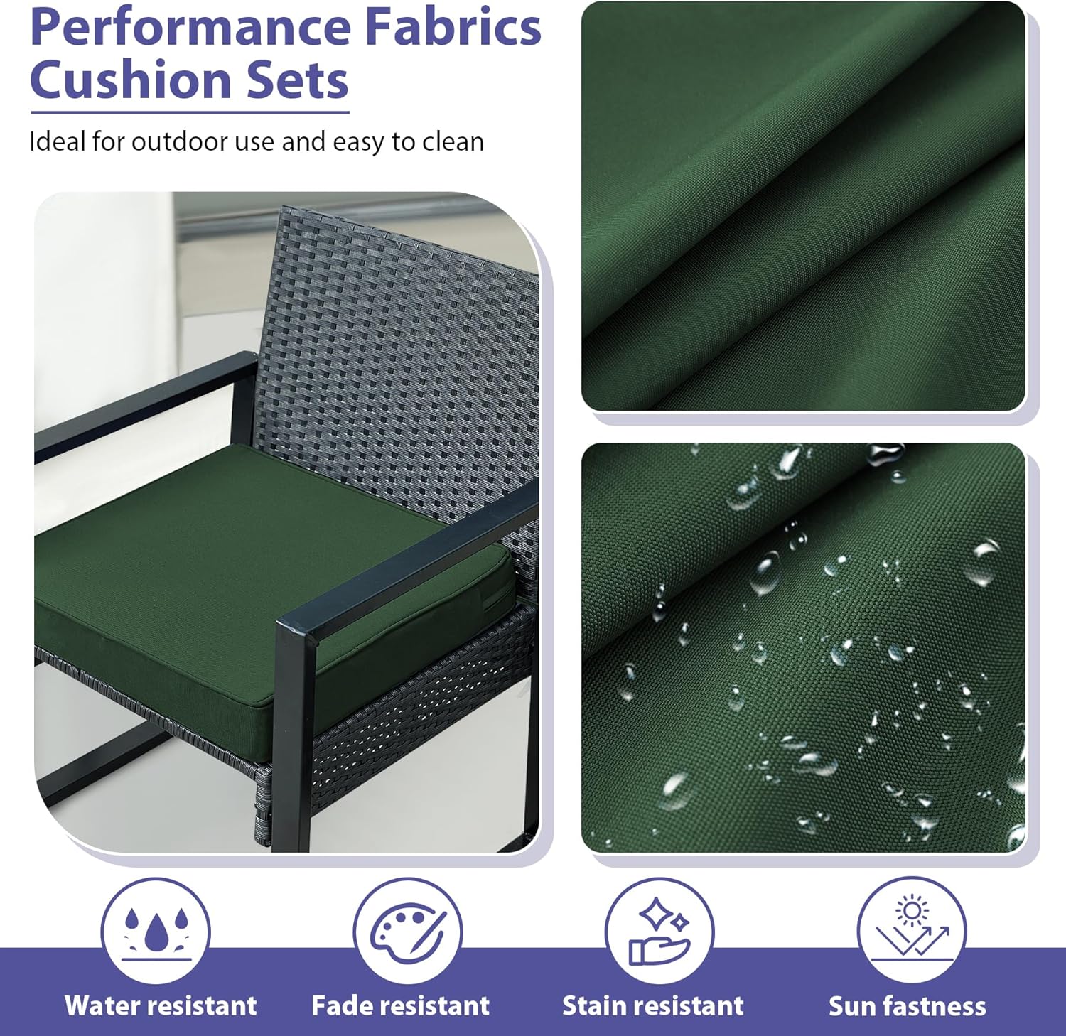 Outdoor Chair Cushions Set of 4,Waterproof Outdoor Seat Cushions for Patio Furniture,Patio Chair Cushion with Handle and Ties, Square Out Door Chair Pads,19" x 19" x 3", Forest Green