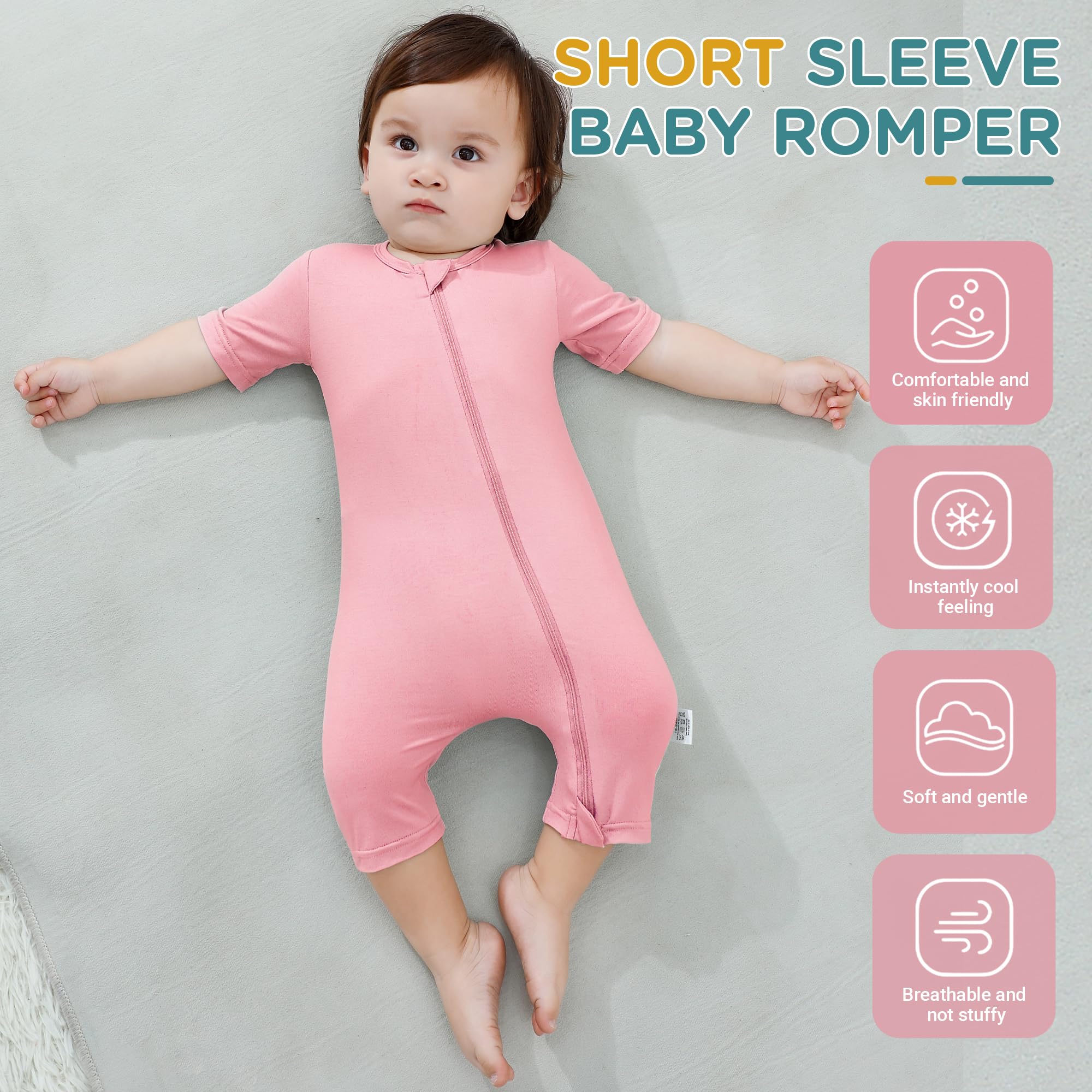HAHASHOW Body Bébé en Fibre de Bambou - Lot de 2 Pyjamas Bébé à Manches Courtes avec Double Fermeture Éclair - Grenouillères d'Été Confortables et Respirants