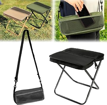Nicerice Portable Foldable Backpack Stool,Tiny Foldable Stool which can Turned Into a Satchel,Mountaineering and Hiking Portable Stools with Two Storage Pockets - Truly Free Your Hands Black, Large