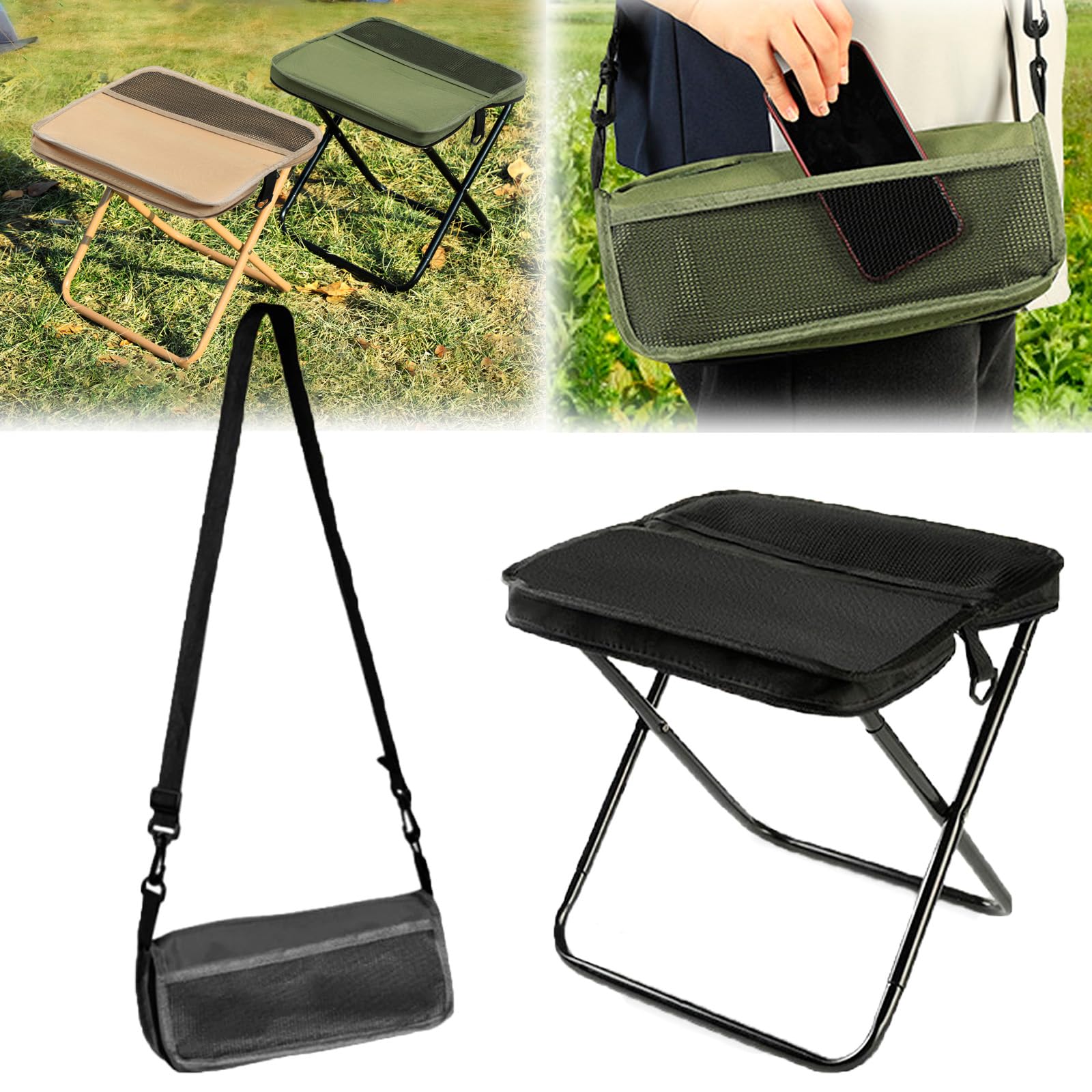 Nicerice Portable Foldable Backpack Stool,Tiny Foldable Stool which can Turned Into a Satchel,Mountaineering and Hiking Portable Stools with Two Storage Pockets