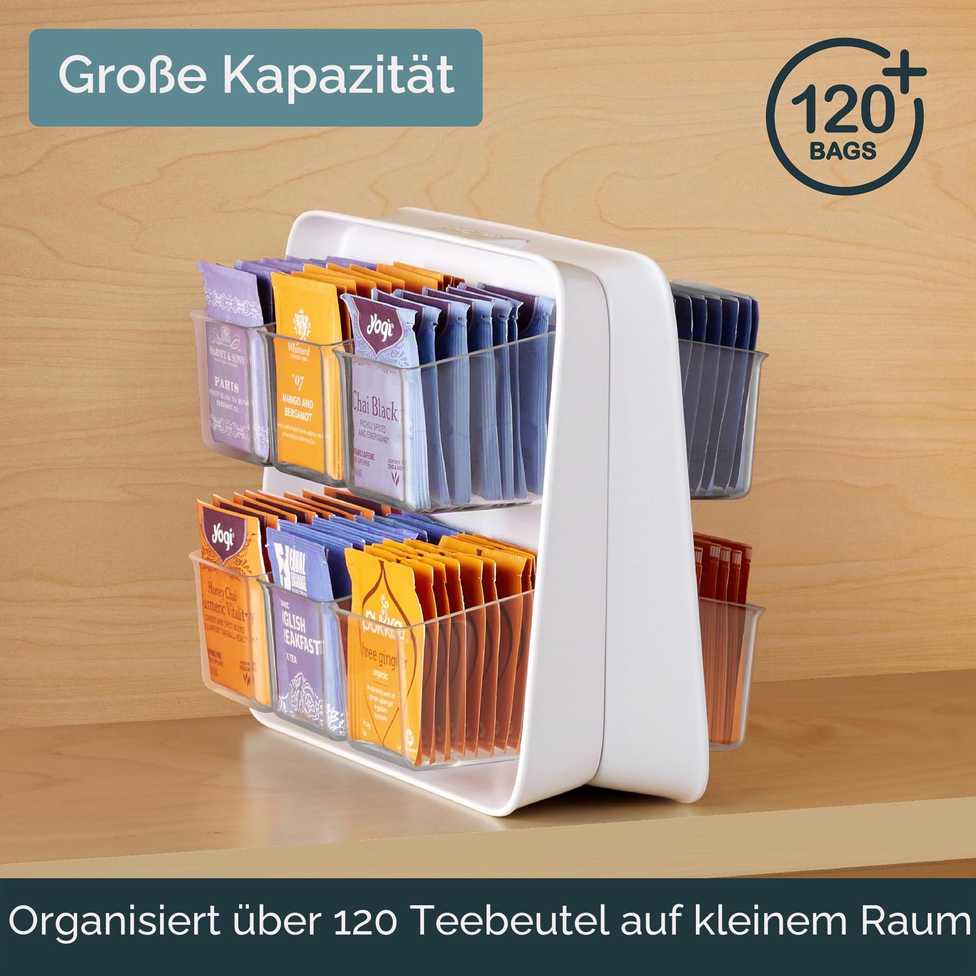 YouCopia 1 Teeständer TeaStand Teebeutel-Organizer mit transparenten, abnehmbaren Behältern, Schrank oder Speisekammer, Kunststoff, farblos