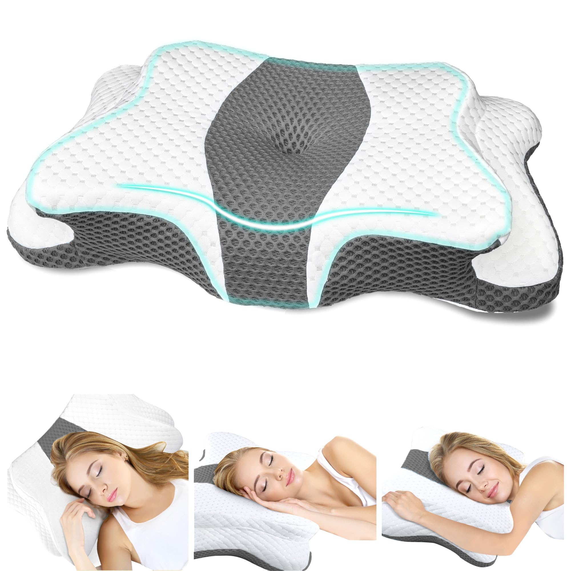 Photo 1 of CHxxy Memory Foam Pillows, Cervical Pillow for Neck and Shoulder Pain Relief, Ergonomic Contour Bed Pillow, Soft for Side Sleep Stomach Sleeping and Back Sleeper-Queen Size&Grey