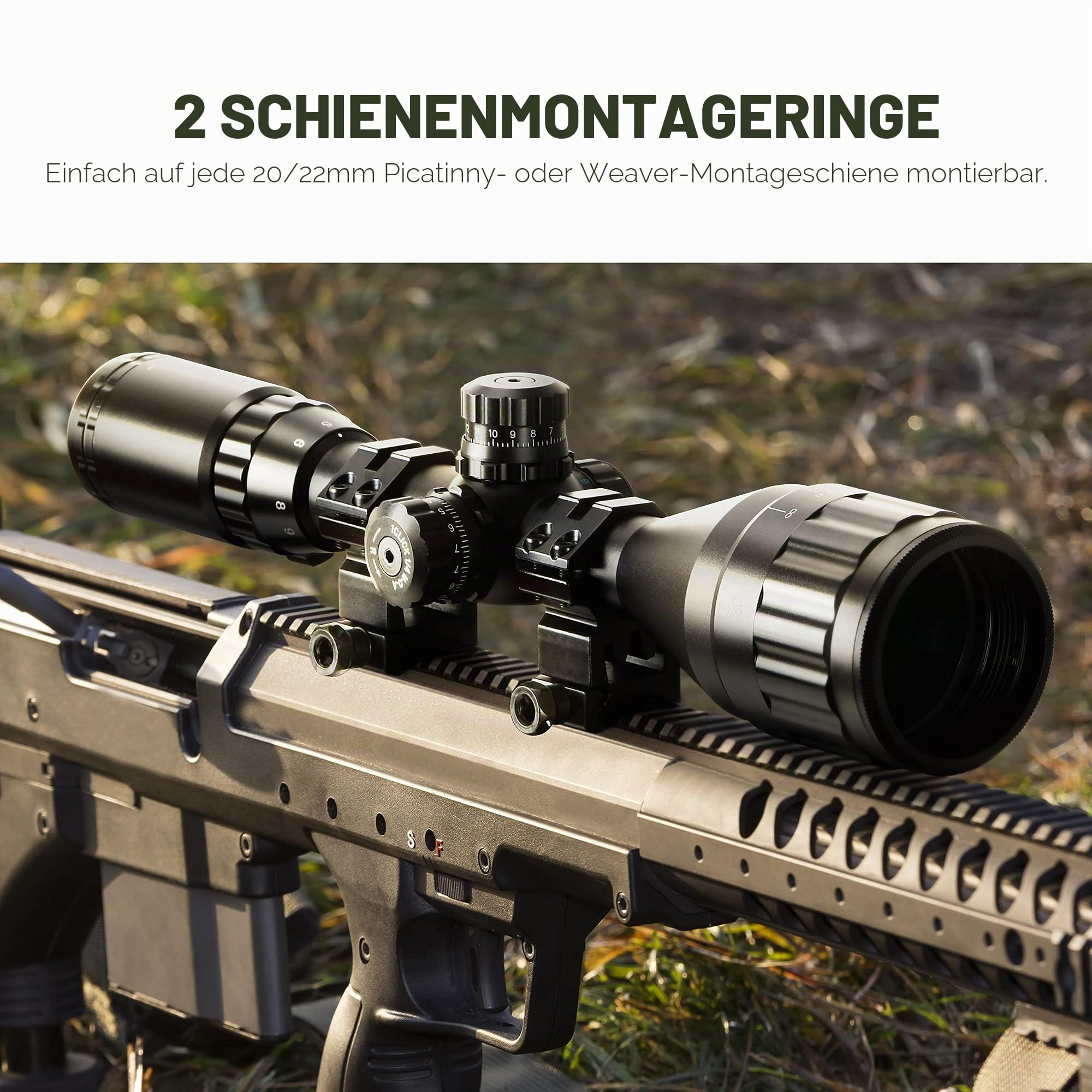 ESSLNB Zielfernrohr 3-9x50MM Airsoft Luftgewehr Rot/Grün/Blau Mil Dot mit 20mm/22mm Picatinny-Schiene Montage 3-stufige Helligkeit inkl. Sonnenblende für Taktische Armbrust Jagd und Sport