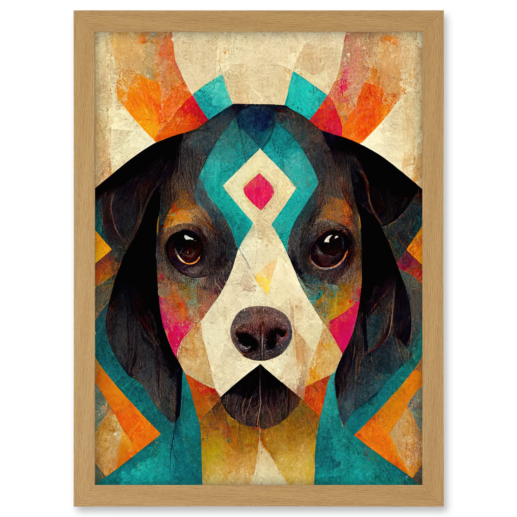 Wee Blue Coo Quirky Boho Abstract Modern Shaman Guru Dog Artwork Framed A3 Wall Art Print