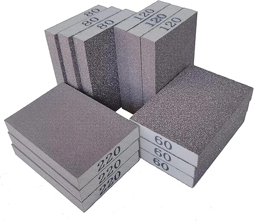 Paquete de 12 esponjas de lijado – Grano 60, 80, 120, 220, bloque de lijado lavable y reutilizable, esponjas de lijadora para paneles de yeso,