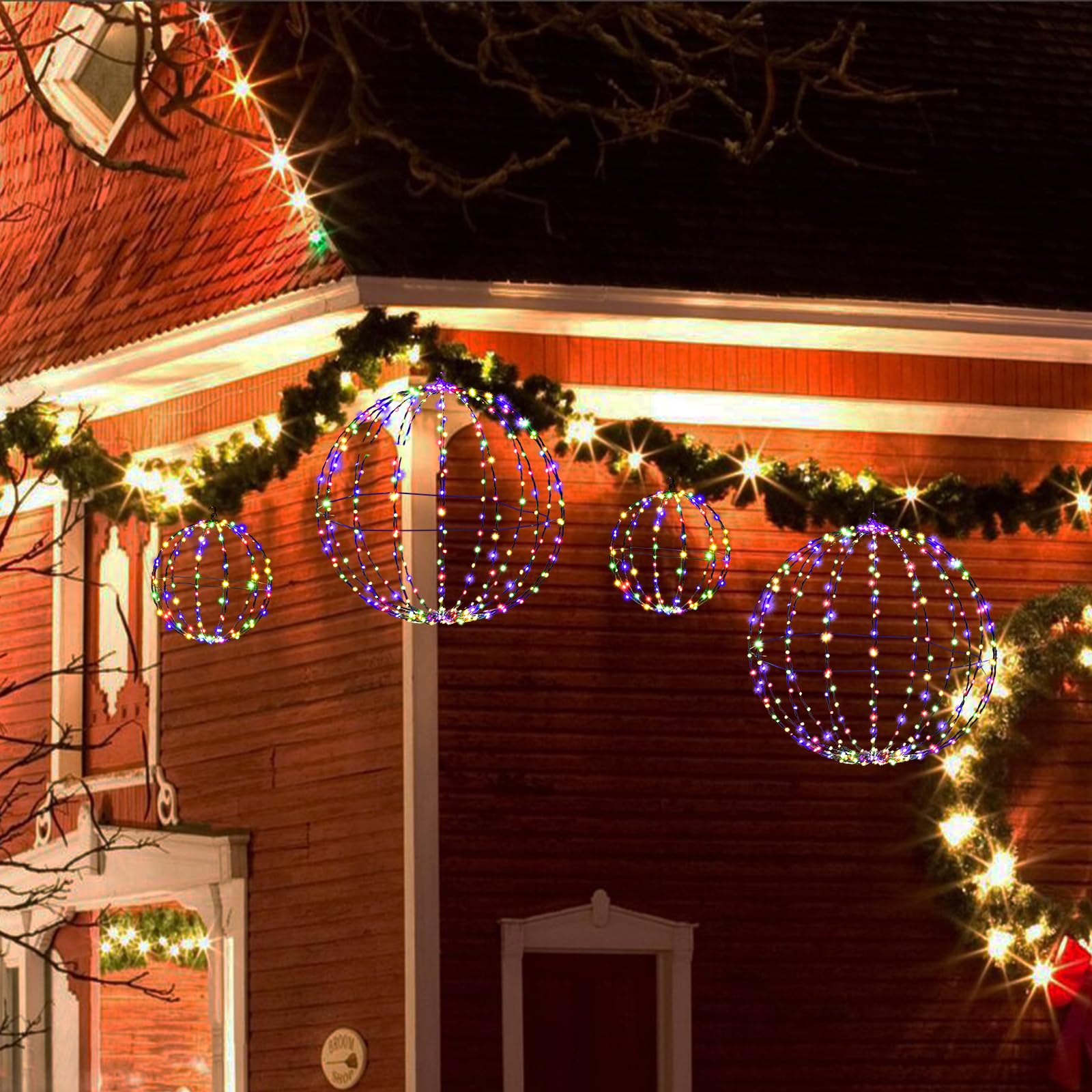 SOARS 2er Set LED Kugel, Weihnachtsbeleuchtung Außen mit 440 mehrfarbigen LEDs, Leuchtkugel Lichterkugel wetterfest, Weihnachtsdeko Outdoor & Indoor, Dekokugel Weihnachten φ 30cm / 56cm