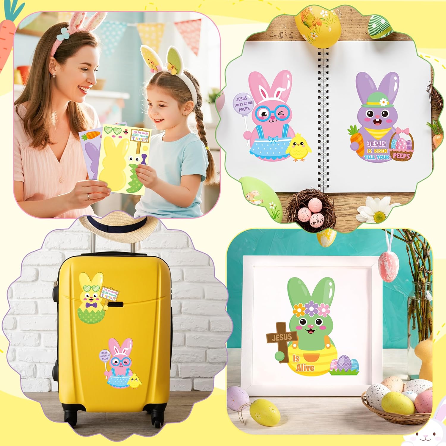 CY2SIDE Easter Bunny Face Sticker - 36PCS 9.8Inch Big Size Christian Rabbit Peeps Sticker Sheets for Kids Religious Sunday School Classroom Crafts & Toddler Preschool Home Birthday Party Favors