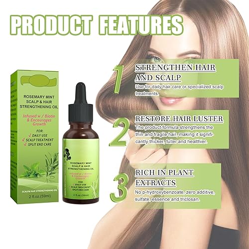 Miniatura 7 de Aceite fortalecedor del cuero cabelludo y el cabello y menta de romero, aceite de romero para el crecimiento del cabello, aceites esenciales de