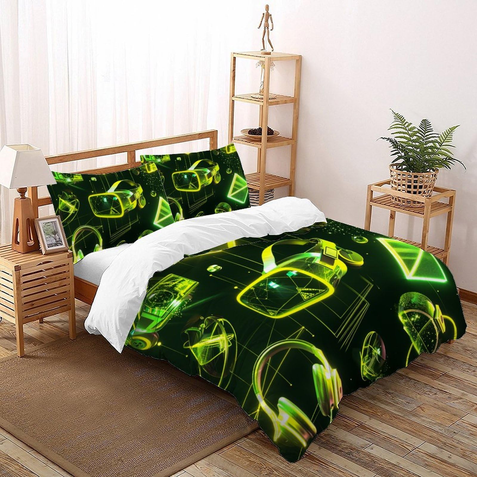 Housses de couette 3D enfants vert 260x220cm avec 2 taies d'oreiller super king