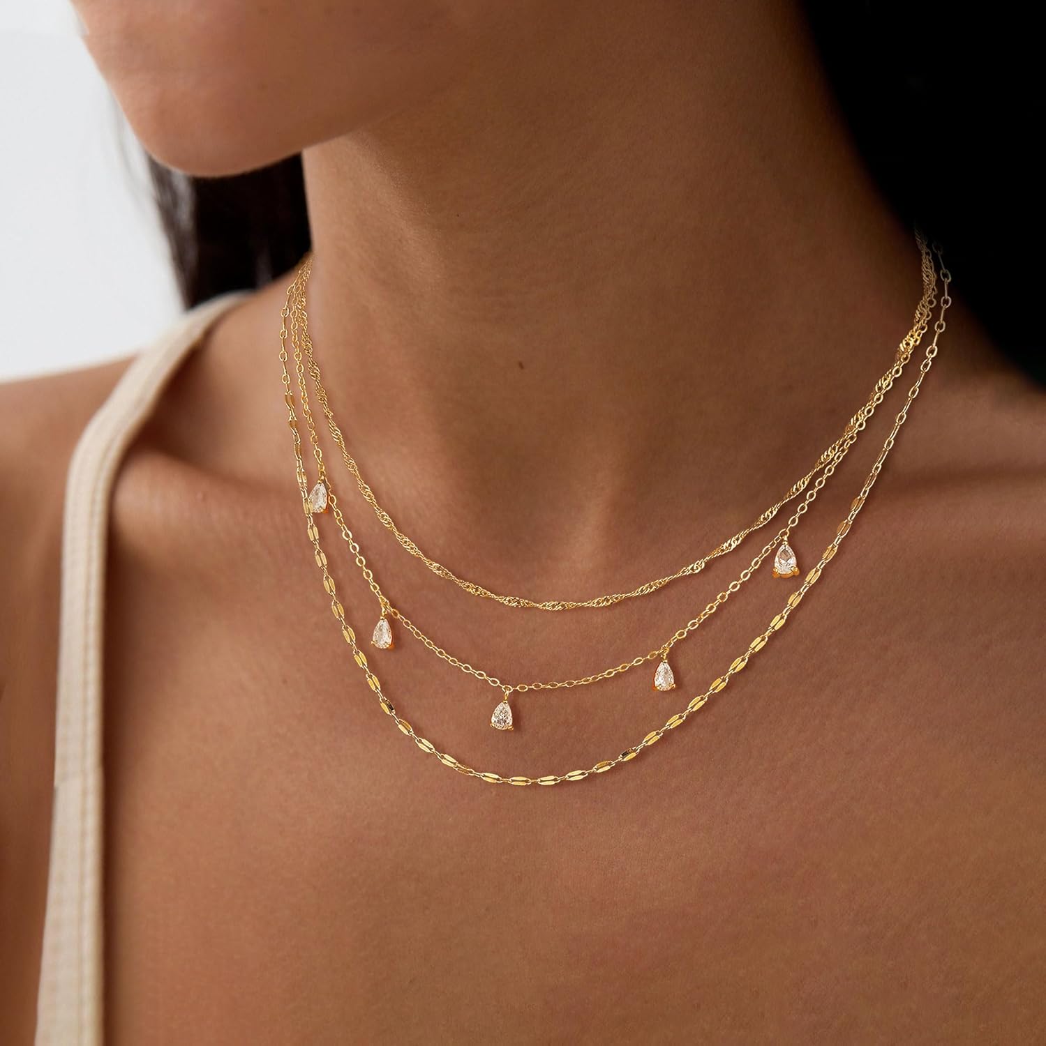 Fwlisesa Layered Necklaces for Women, Dainty Gold Necklace Stack 14k Gold Plated Layering Cubic Zirconia Choker Necklaces for Women Trendy Simple Layered Gold Necklace Set Fashion Jewelry - Image 2