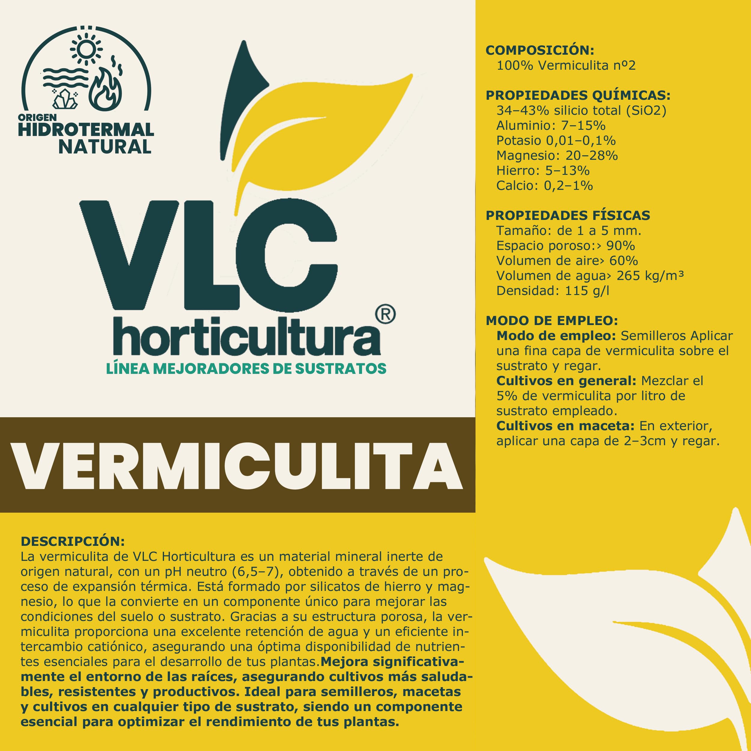 Vermiculita Hortícola 100 litros VLC Horticultura | Sustrato Mineral Natural | Retención de Agua y Aireación | Semilleros, Macetas, Jardín y Huerto