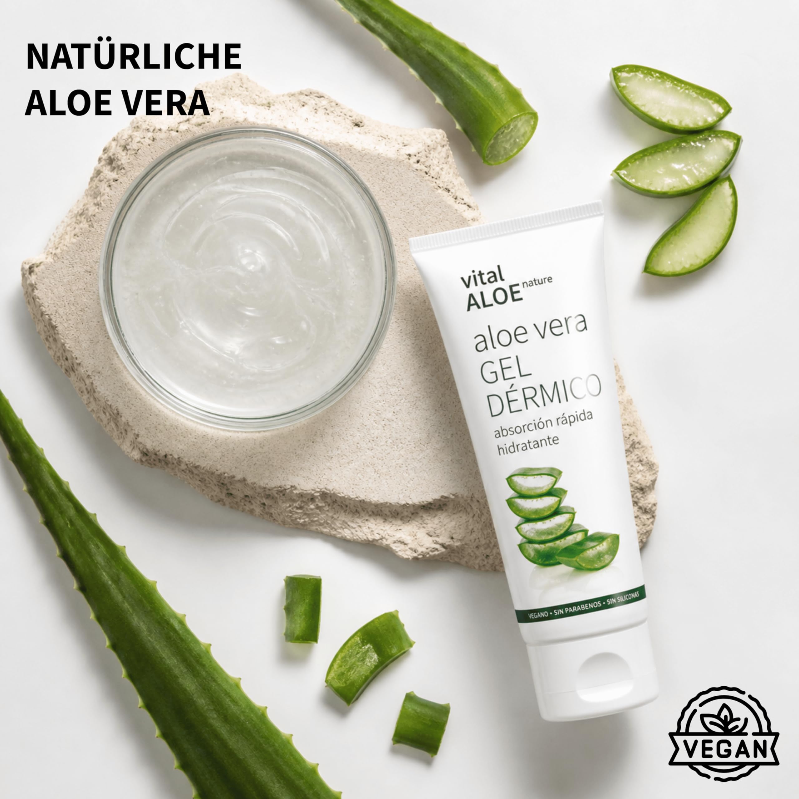 Aloe Vera Dermogel 5x200 ml | Feuchtigkeitsspendendes Gel für Gesicht und Körper mit Bio-Aloe Vera | After Sun und Nach der Haarentfernung | Schnell Einziehend, Vegan, Ohne Parabene und Farbstoffe