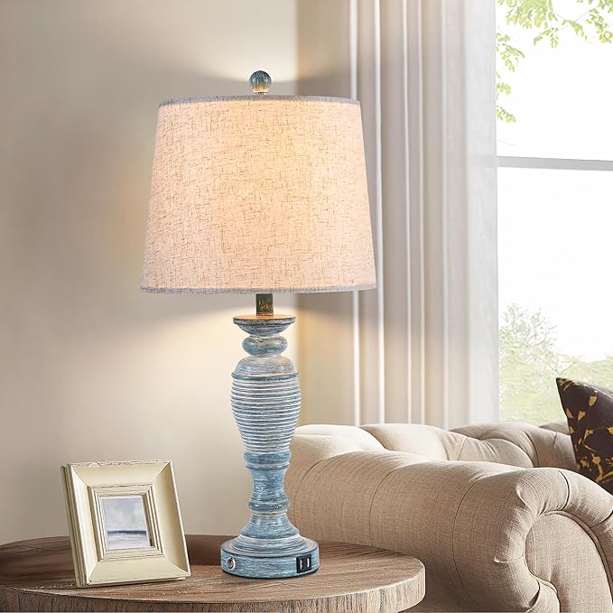 Lámparas de Mesa Set de 2, Toque Dimmable con 2 Puertos USB, Estilo Granja miniatura 4