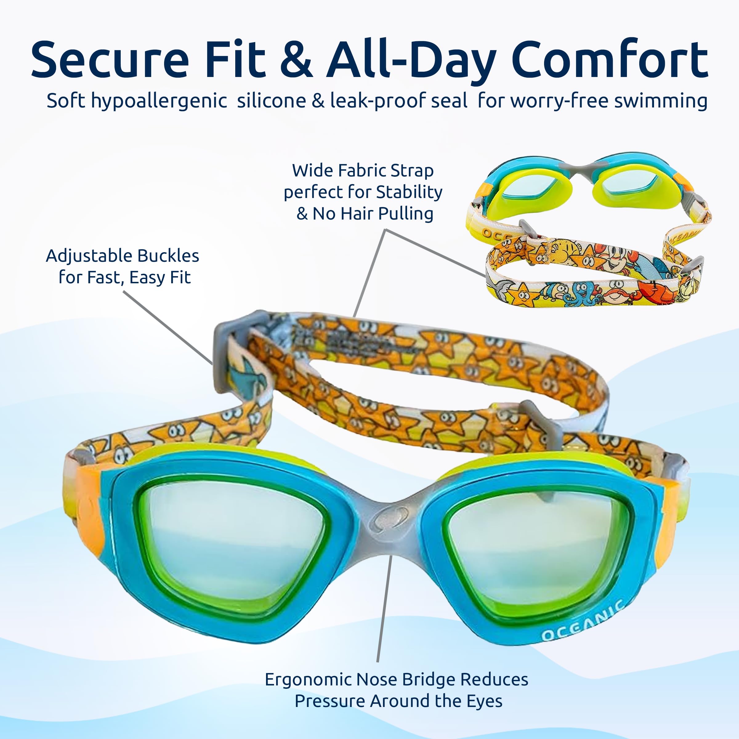 Oceanic Kids Goggles and Swim Mask, Comfortable Fit, Anti-Fog, Ages 3-10