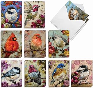 The Best Card Company - 20 Assorted Blank All Occasions Notes Boxed Set 4 x 5.12 Inch with Envelopes (10 Designs, 2 Each) - Bold Birds AM10347OCB-B2x10