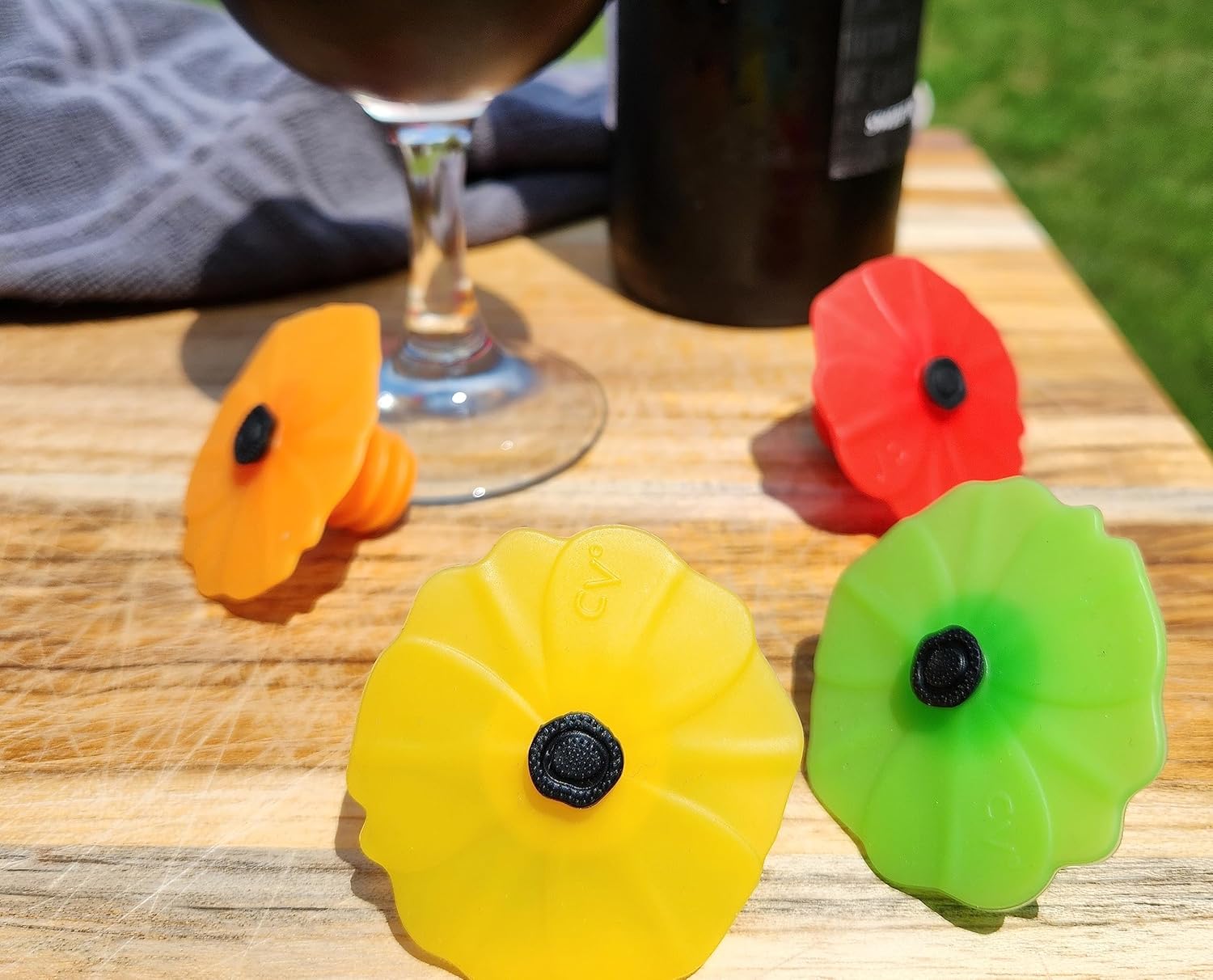 Charles Viancin Poppy Pop Silicone Wine Stopper/Flat Bottle Stopper Set - Silicone (8 Pack - One of Each Color)