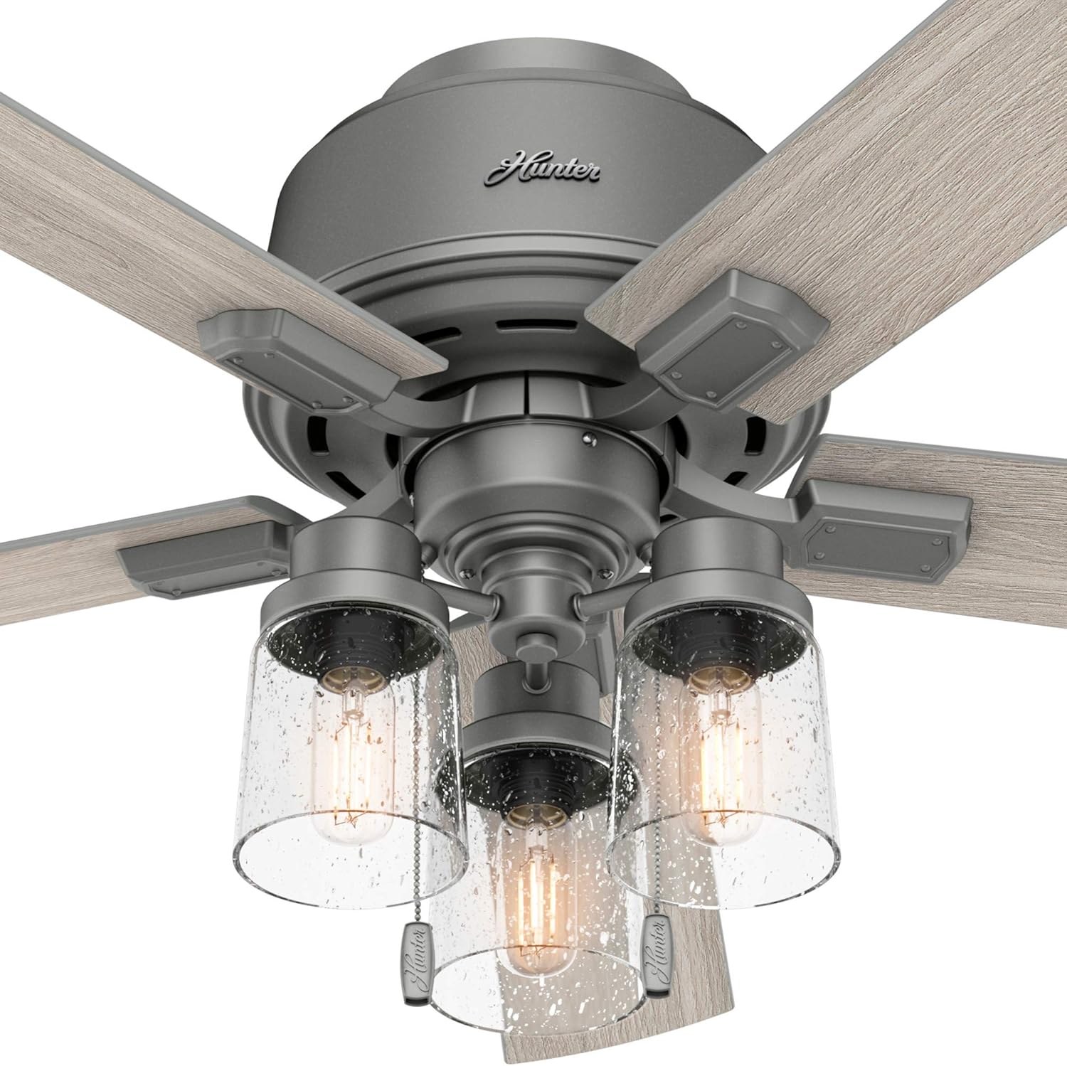 Crazy Clearance Hunter Hartland Low Profile Indoor Ceiling Fan with LED Lights and Pull Chain, 52, Matte Silver