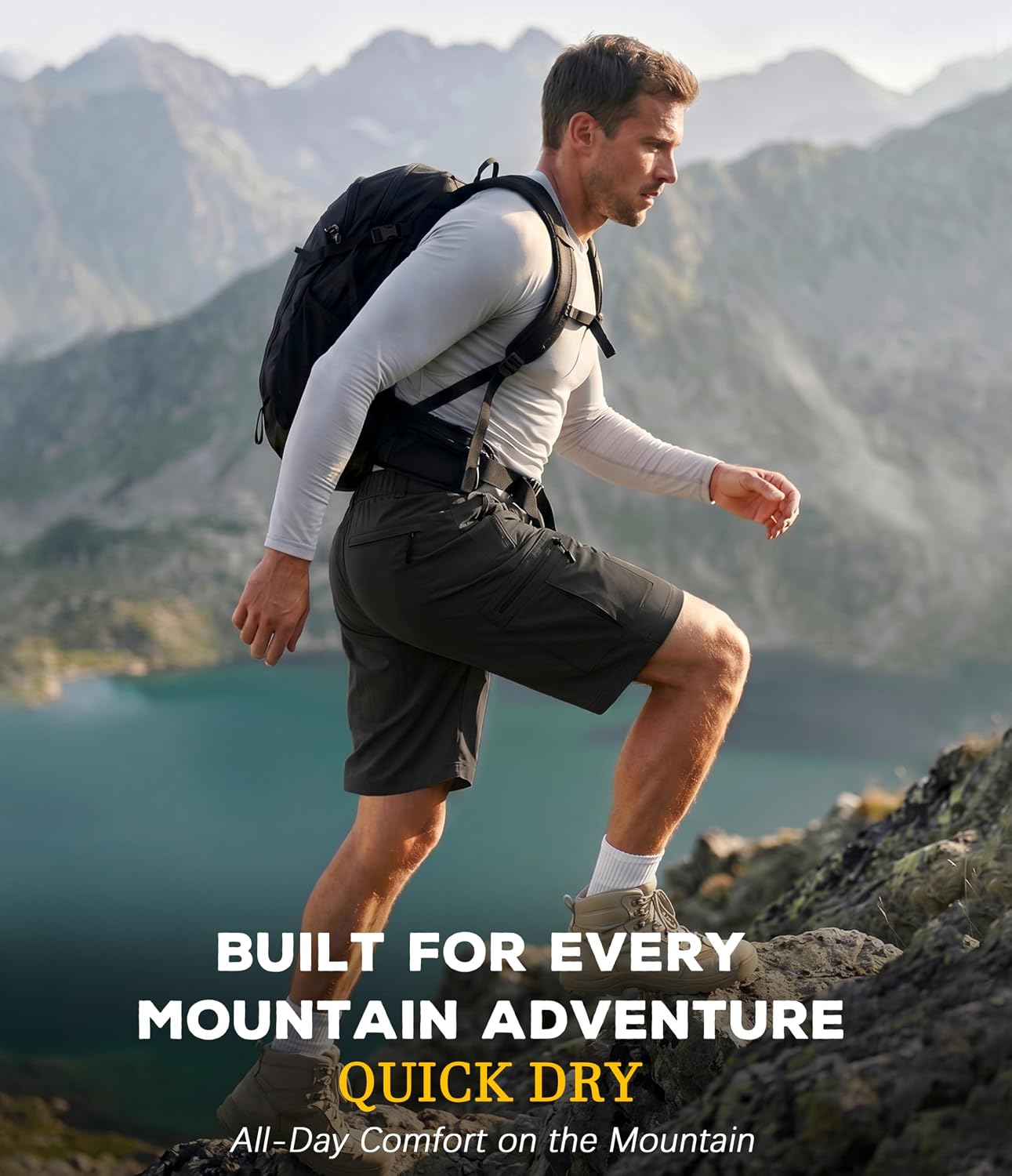 Men's Hiking Cargo Golf Hybrid Shorts 9” Lightweight Quick Dry 5 Zipper Pockets Outdoor Casual Active Shorts