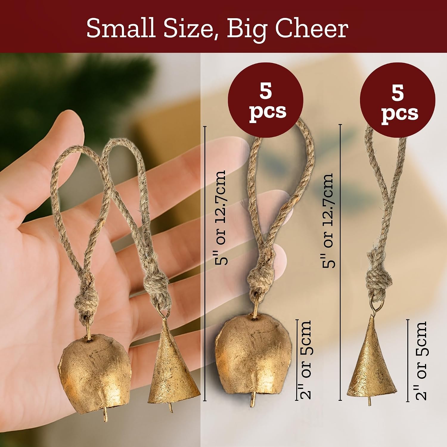 Mie Creations Set of 10 Vintage Tin Bells, Rustic Christmas Tree Bells 2''