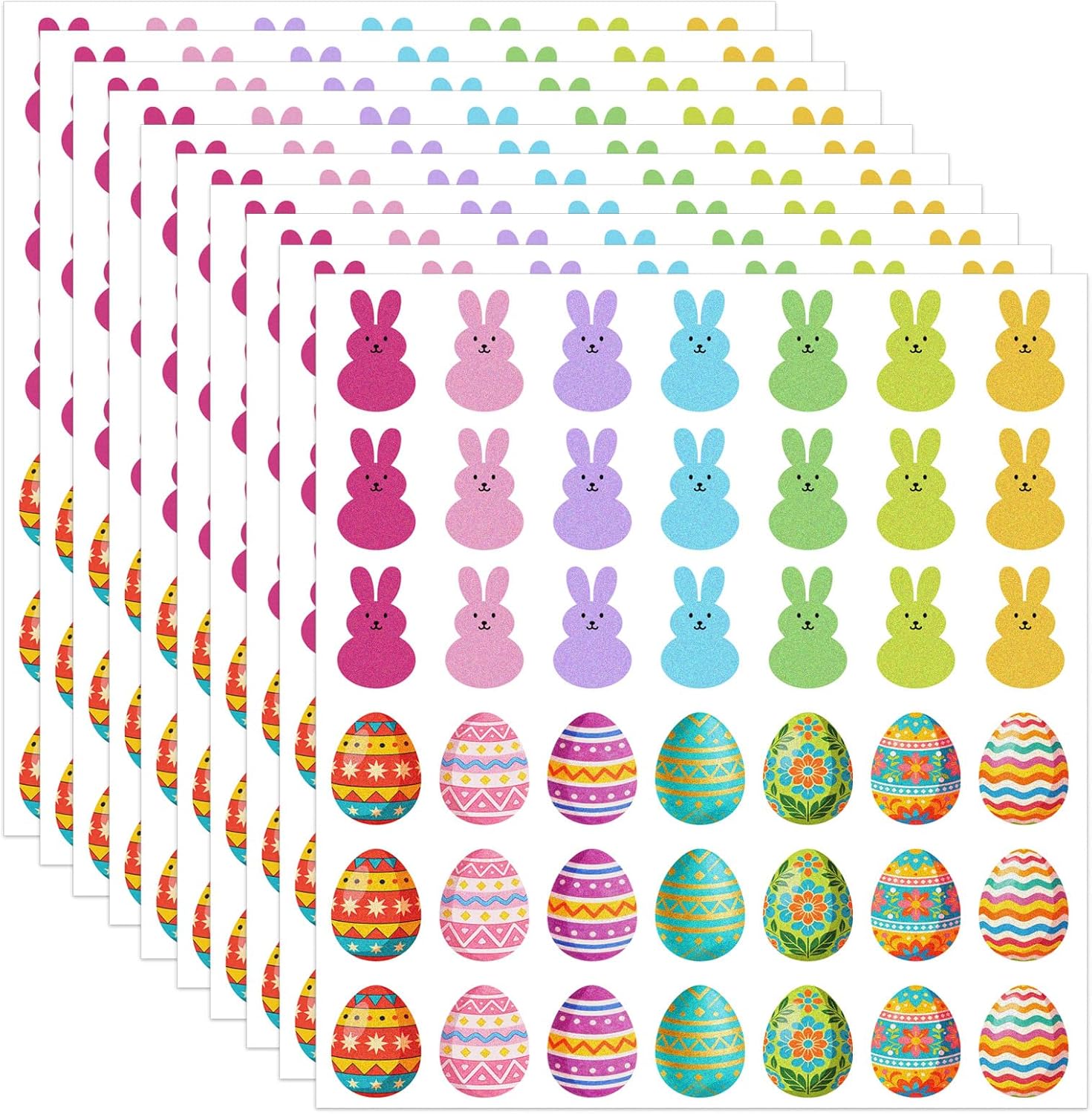 420Pcs Ten Easter Bunny Egg Glitter Stickers, Easter Decorations Supplies for Home Spring Stickers Decor Supplies, Beautiful Bunny Decorations for The Festival
