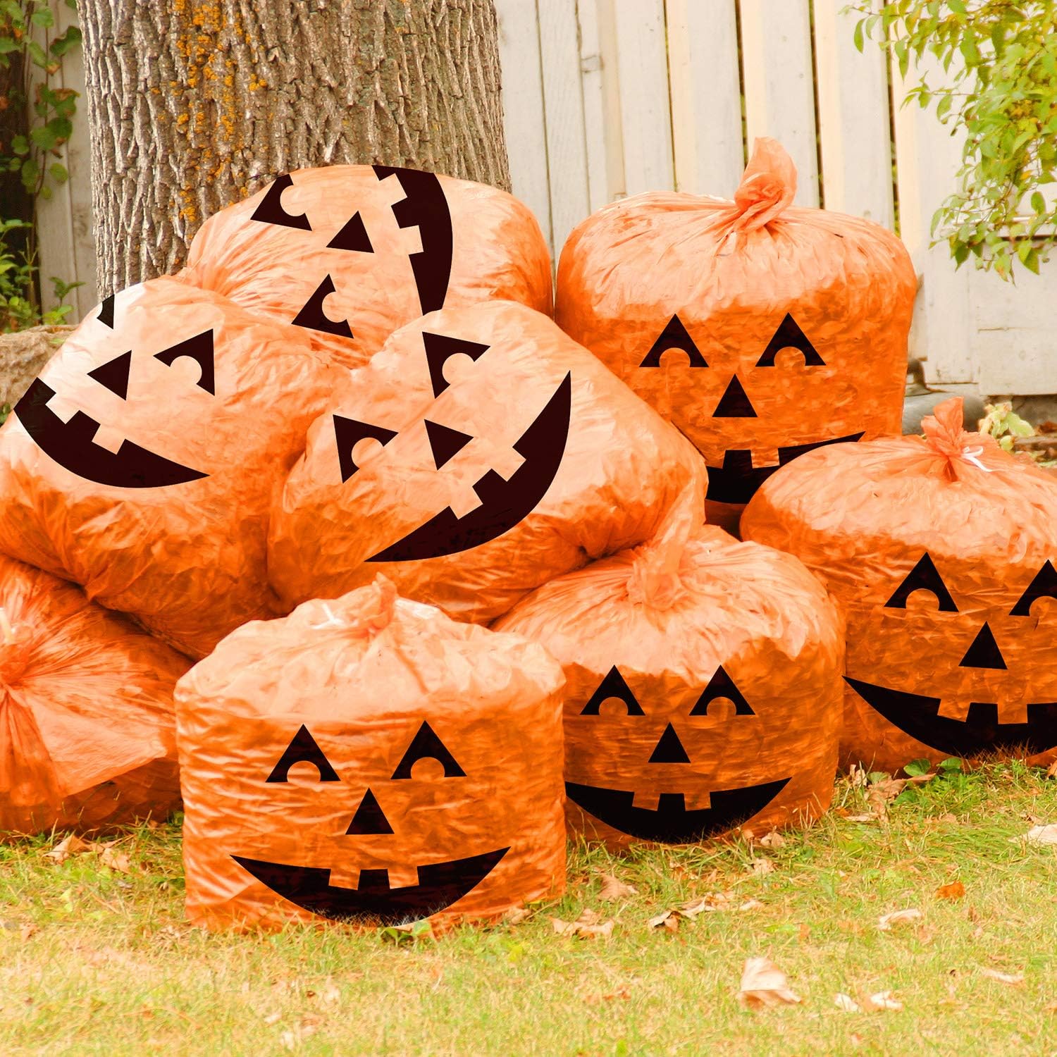 Elcoho 6 Pack Orange Plastic Halloween Pumpkin Pattern Leaf Bags Giant Pumpkin Lawn Leaf Bags Trash Bag with Twist Ties for Halloween Lawn Decorations : Health & Household