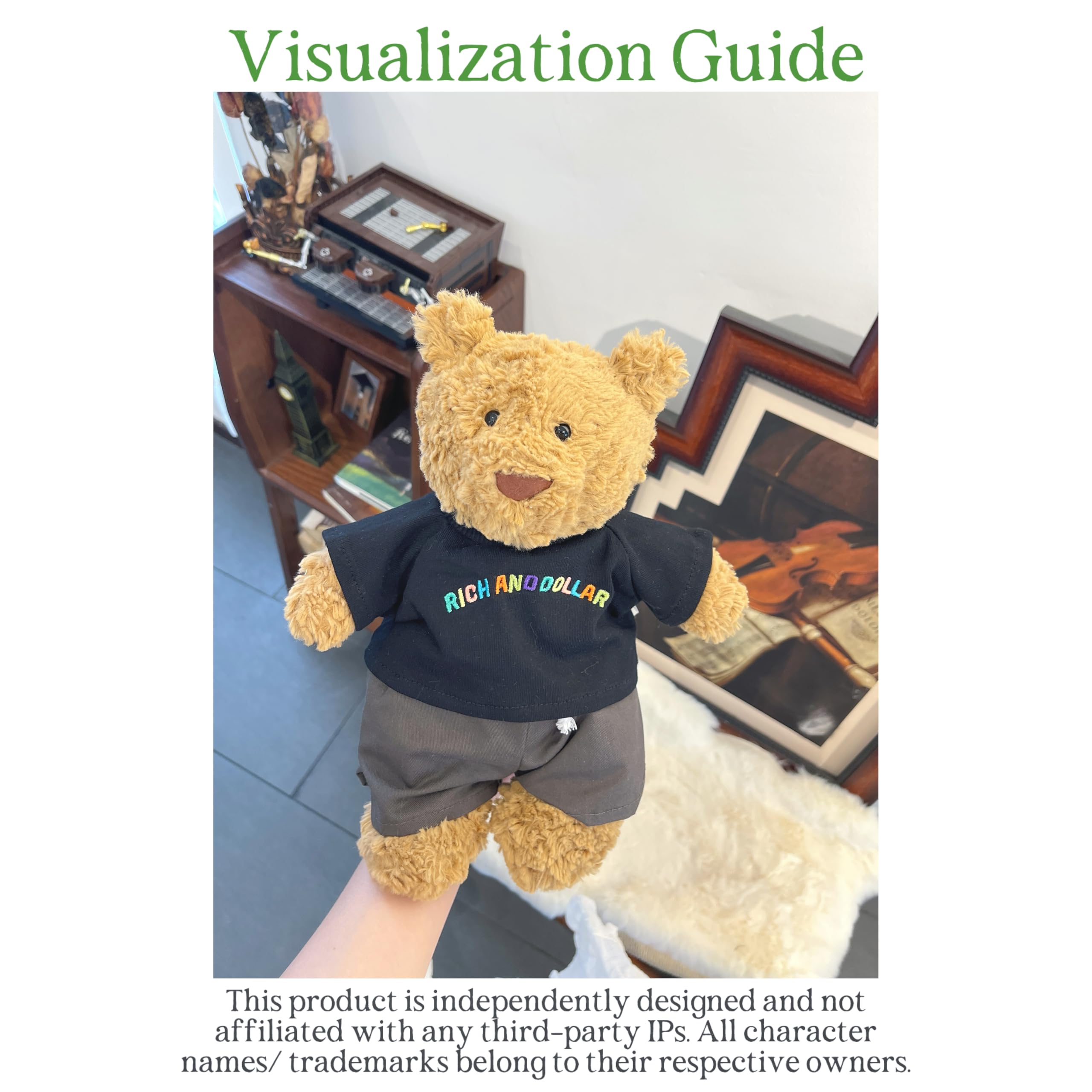 9-12"/30cm Honey Bear Teddybär Kleidung – Passend für 28cm Bumblybear, Medium Bartholomew Bear – 2-teiliges Set mit schwarzem Kurzarm-T-Shirt und Grauer kurzer Hose (OHNE SPIELFIGUR)