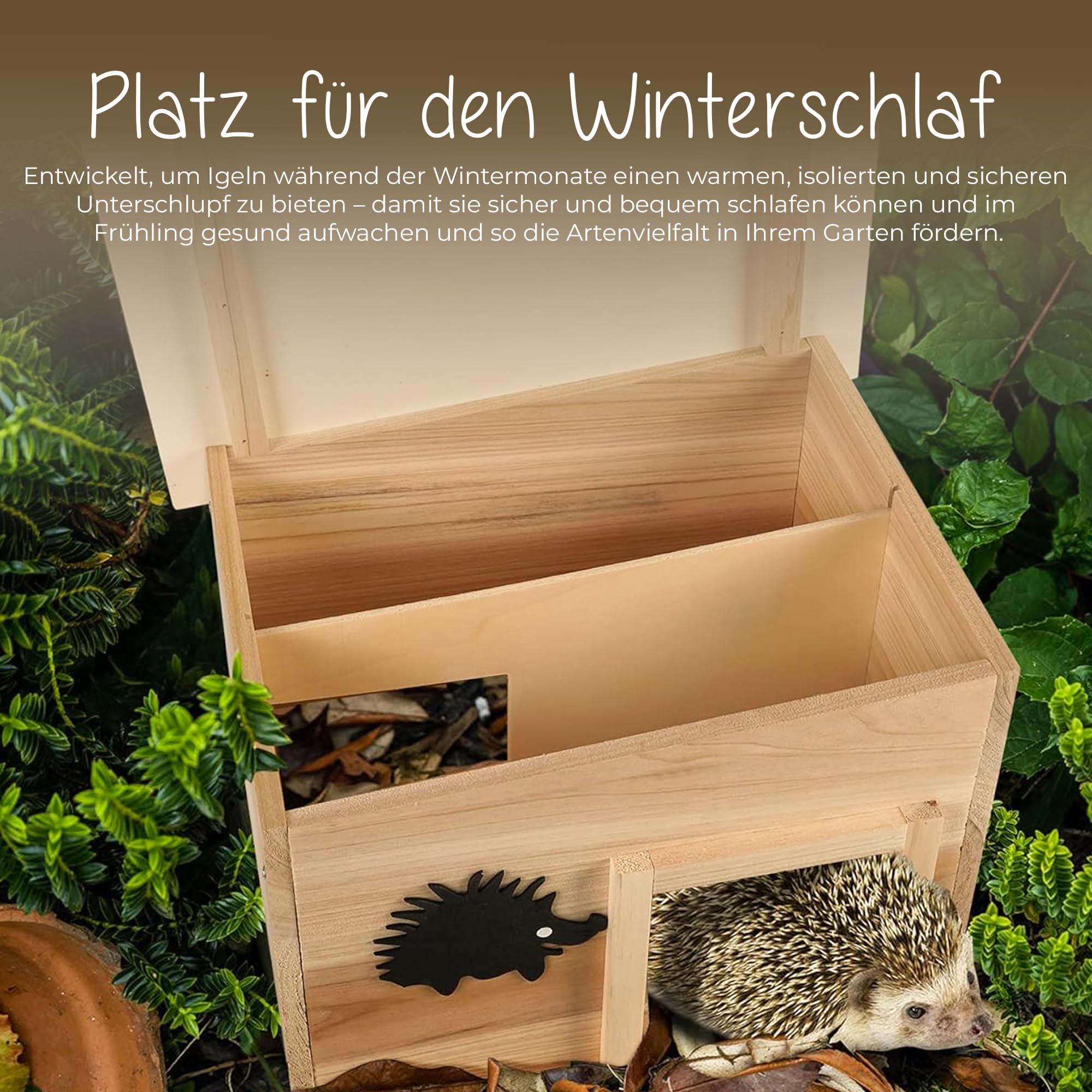 Igelhaus Winterfest mit Boden 40 x 32 x 24 cm, Winterfestes Igelhaus Bausatz, Futterhaus Igel Schlafhaus, Hedgehog House mit Labyrintheingang, Igelhäuser, Igelhöhle