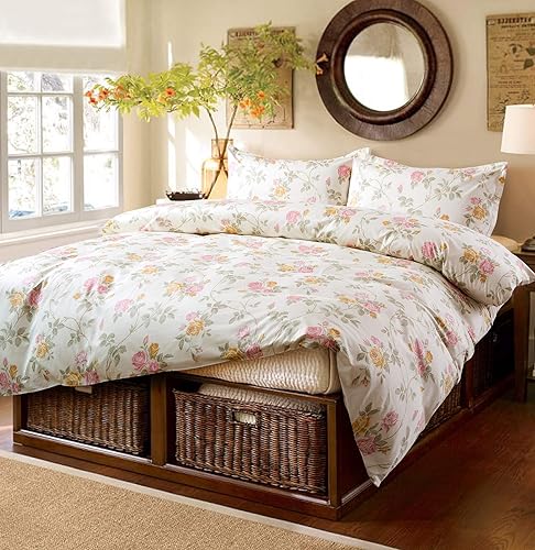 Vista 8 de Eikei Juego de funda de edredón y fundas de almohada florales Shabby Chic Cottage Garden Botanical Nature Flowers Col Roses Peony Rosy Vines Azul