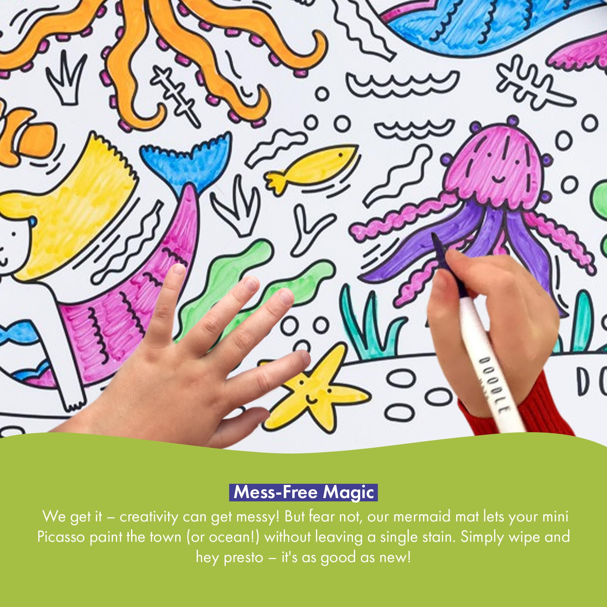 Doodle Mats Reusable Mermaid Colouring Mat for Kids, Light/Clear - Image 2