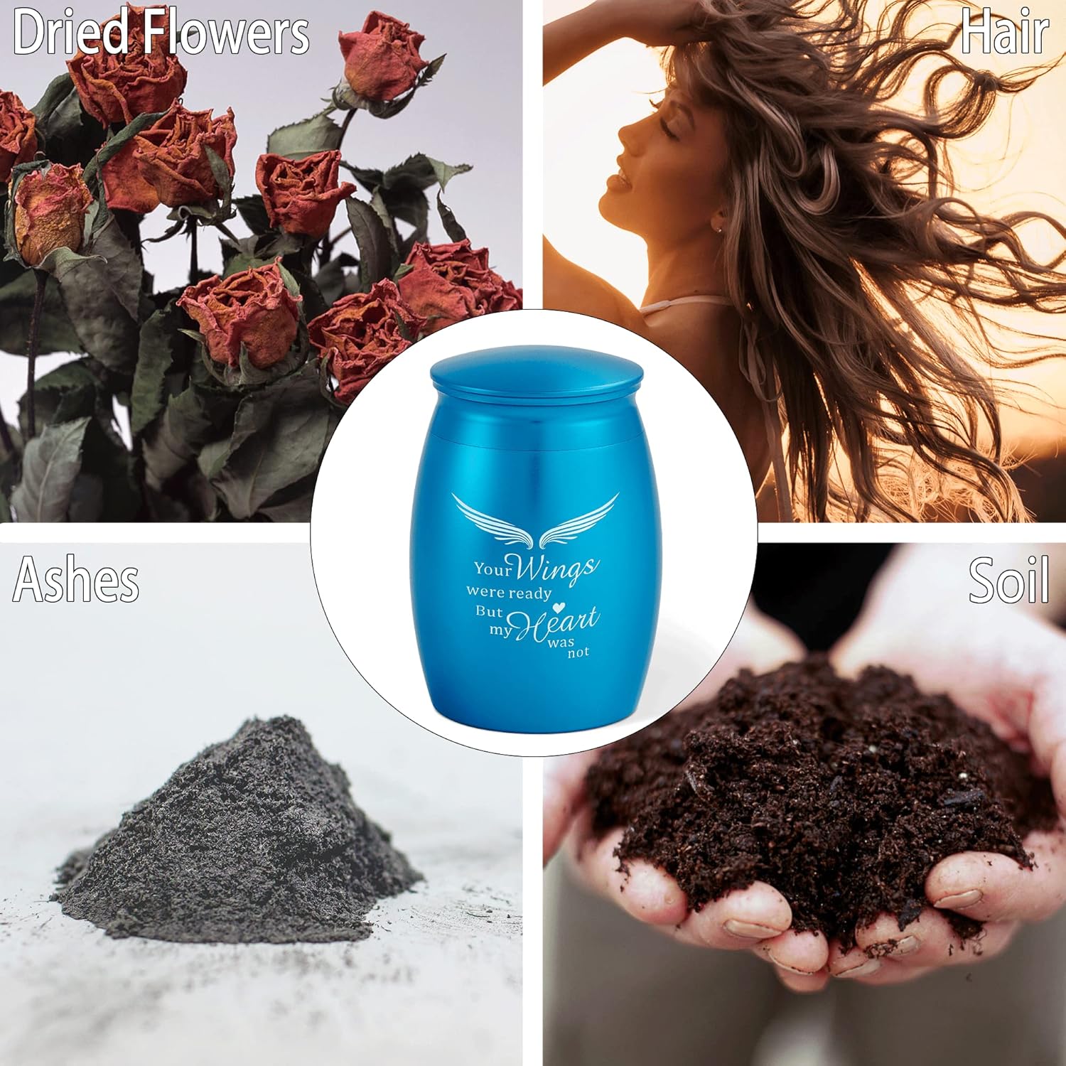 2.67 Inches Small Blue Cremation Urns for Human Ashes Keepsake, Mini Wings Urns for Human Ashes Adult Male or Female - Image 5