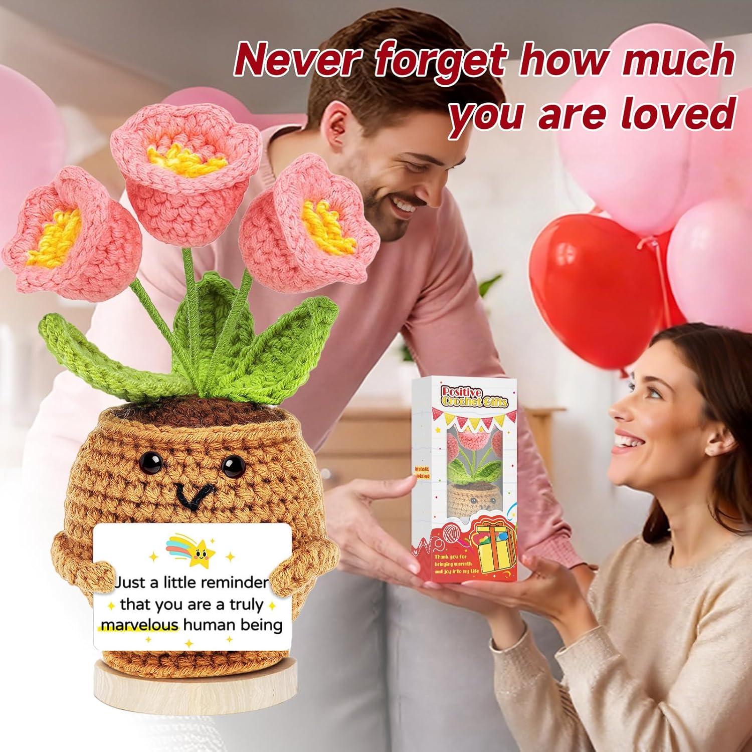 Positive Crochet Flower Inspirational Gifts for Women: Mini Positive Handmade Lily of the valley - Easter Mother's Day Birthday Appreciation Retirement Gifts for Coworker Boss Friend Mom Teacher - Image 7