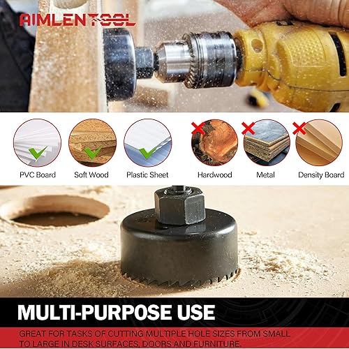 Miniatura 6 de Juego de sierra de agujero, 26 piezas con hojas de sierra de 34 a 5 pulgadas (0.748 in-5.000 in), broca de pala, mandriles, brocas, placa de