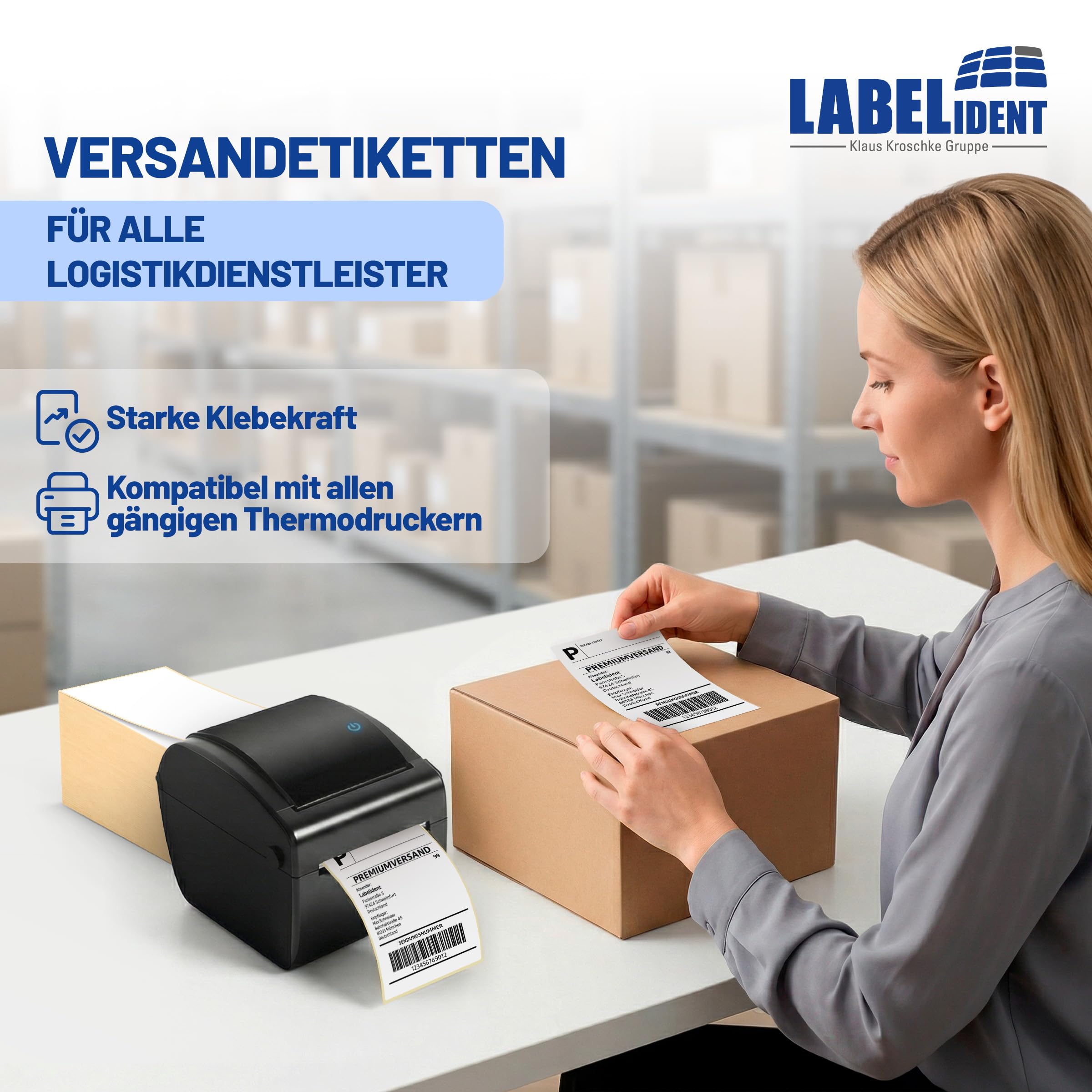 Labelident Versandetiketten 103 x 199 mm - Thermo-Falzetiketten Leporello, 2.000 Etiketten, selbstklebend für DHL